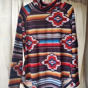 Cowl neck long sleeve Aztec print shirt